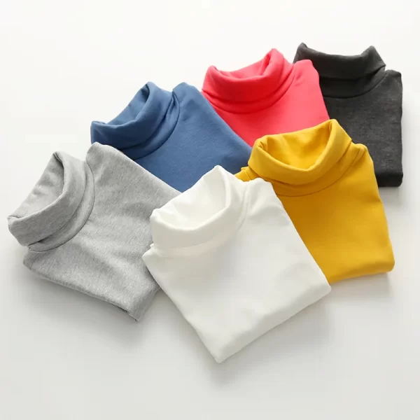 2023 Spring Autumn 2-10T Years Children'S Candy Color Sweet Long Sleeve High Neck Unisex Kids Girl Boy Basic Turtleneck T-Shirt - Image 3