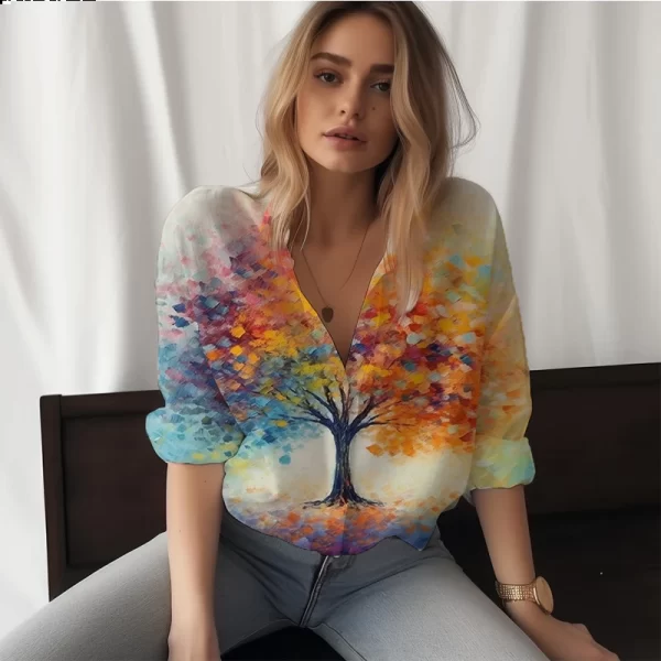 Summer New Ladies Shirts Colorful Tree 3D Printed Ladies Shirts Casual beautiful Style Ladies Shirts Fashion Trend Ladies Shirts - Image 25