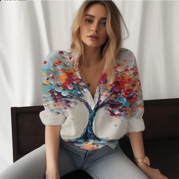 Summer New Ladies Shirts Colorful Tree 3D Printed Ladies Shirts Casual beautiful Style Ladies Shirts Fashion Trend Ladies Shirts - Image 15