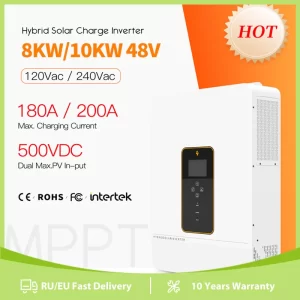 10KW 8KW Hybrid Inverter 48V PV Max 500VDC 180A MPPT PWM Solar Charge Controller Grid Tie & Off Grid Dual Output