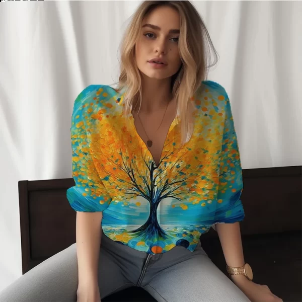 Summer New Ladies Shirts Colorful Tree 3D Printed Ladies Shirts Casual beautiful Style Ladies Shirts Fashion Trend Ladies Shirts - Image 24