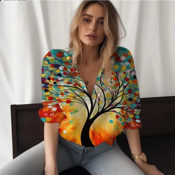 Summer New Ladies Shirts Colorful Tree 3D Printed Ladies Shirts Casual beautiful Style Ladies Shirts Fashion Trend Ladies Shirts - Image 20