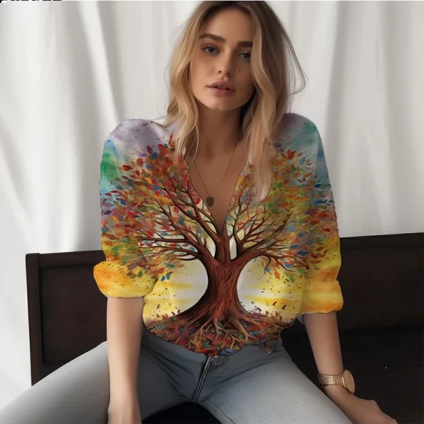 Summer New Ladies Shirts Colorful Tree 3D Printed Ladies Shirts Casual beautiful Style Ladies Shirts Fashion Trend Ladies Shirts - Image 14