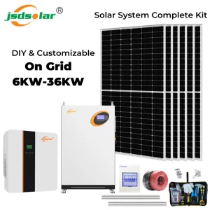 jsdsolar On Grid Solar System Complete Kit 6-33KW 24KW Mono Solar Panel+ IP65 Inverter + LiFePO4 Battery DIY Hybrid Solar System