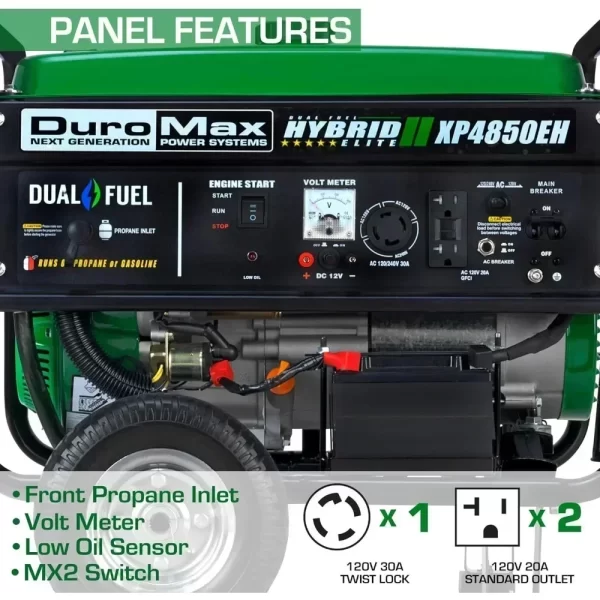 XP4850EH Generator-4850 Watt Gas  Start-Camping & RV Ready, 50 State Approved Dual Fuel Portable Generator, Green - Image 4