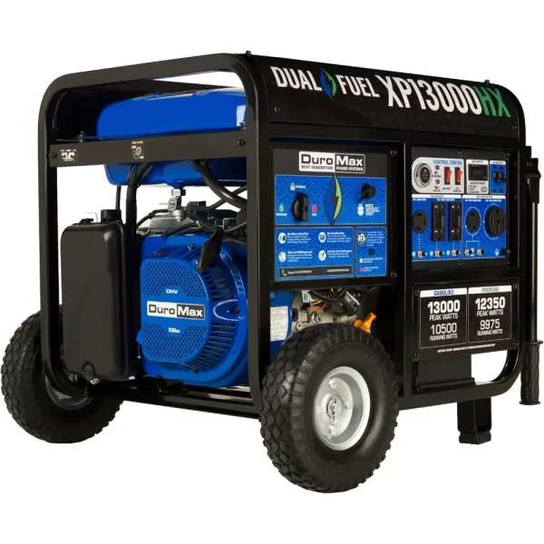 XP13000HX Dual Fuel Portable Generator - 13000 Watt Gas or Propane Powered - Electric Start w/ CO Alert,