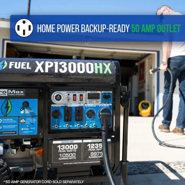 XP13000HX Dual Fuel Portable Generator - 13000 Watt Gas or Propane Powered - Electric Start w/ CO Alert, - Image 5