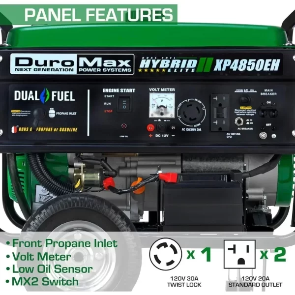 XP4850EH Generator-4850 Watt Gas  Start-Camping & RV Ready, 50 State Approved Dual Fuel Portable Generator, Green - Image 10